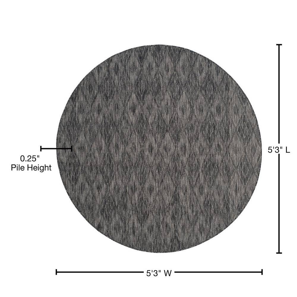 Black Round Flat Woven Synthetic Area Rug