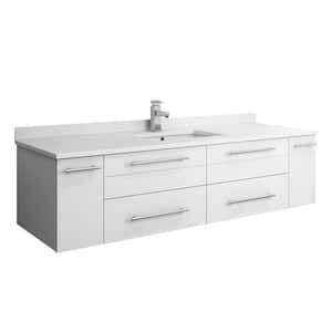 Lucera 60 in. W Wall Hung Bath Vanity in White with Quartz Stone Vanity Top in White with White Basin