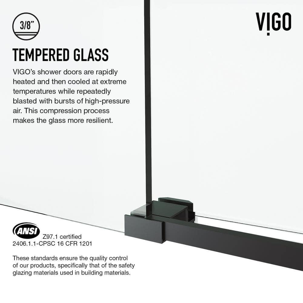 Cass 52" Wide Matte Black Frameless Sliding Shower Door