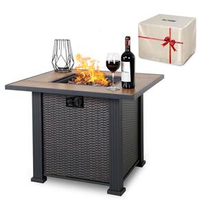 40,000 BTU 30 in. 24.4 in. H Square Ceramic Propane Gas Firepit Table with PVC Cover