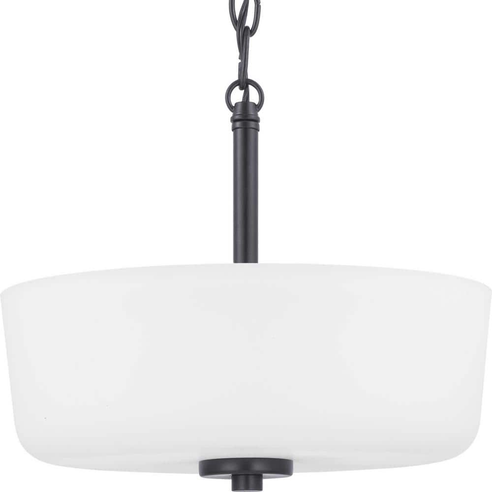 Tobin Matte Black and Etched White Glass 2-Light Semi-Flush Ceiling Fixture