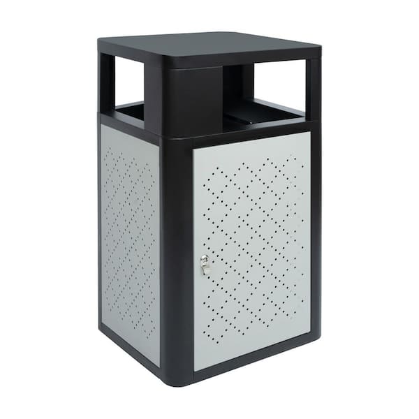 Brooks 31.4 Gal. Black Steel Outdoor Recycling Bin With Lid, Locking Access Door and Removable Inner Fiberglass Bin