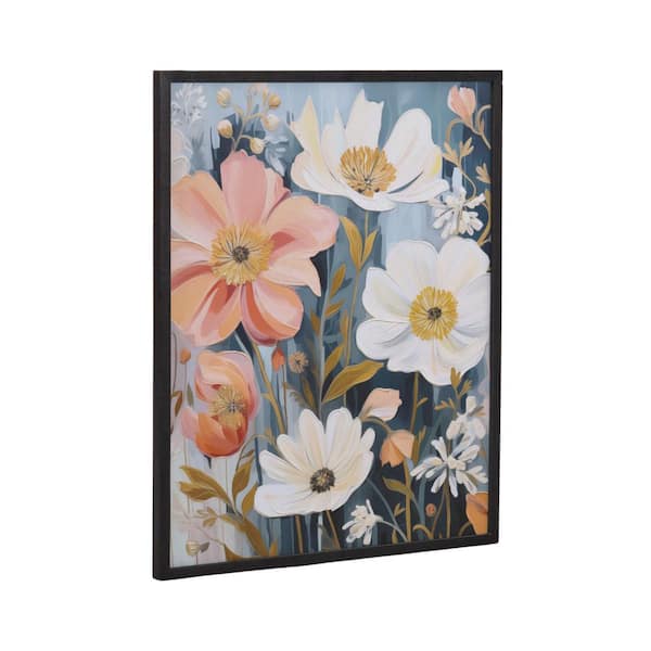 Kate and Laurel Gallery Boho Flowers in Muted Neutrals by the Creative Bunch Studio Black Framed Art Print 16 in. x 20 in.