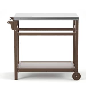 Outdoor Prep Cart Dining Table for Pizza Oven, Patio Grilling Backyard BBQ Grill Cart