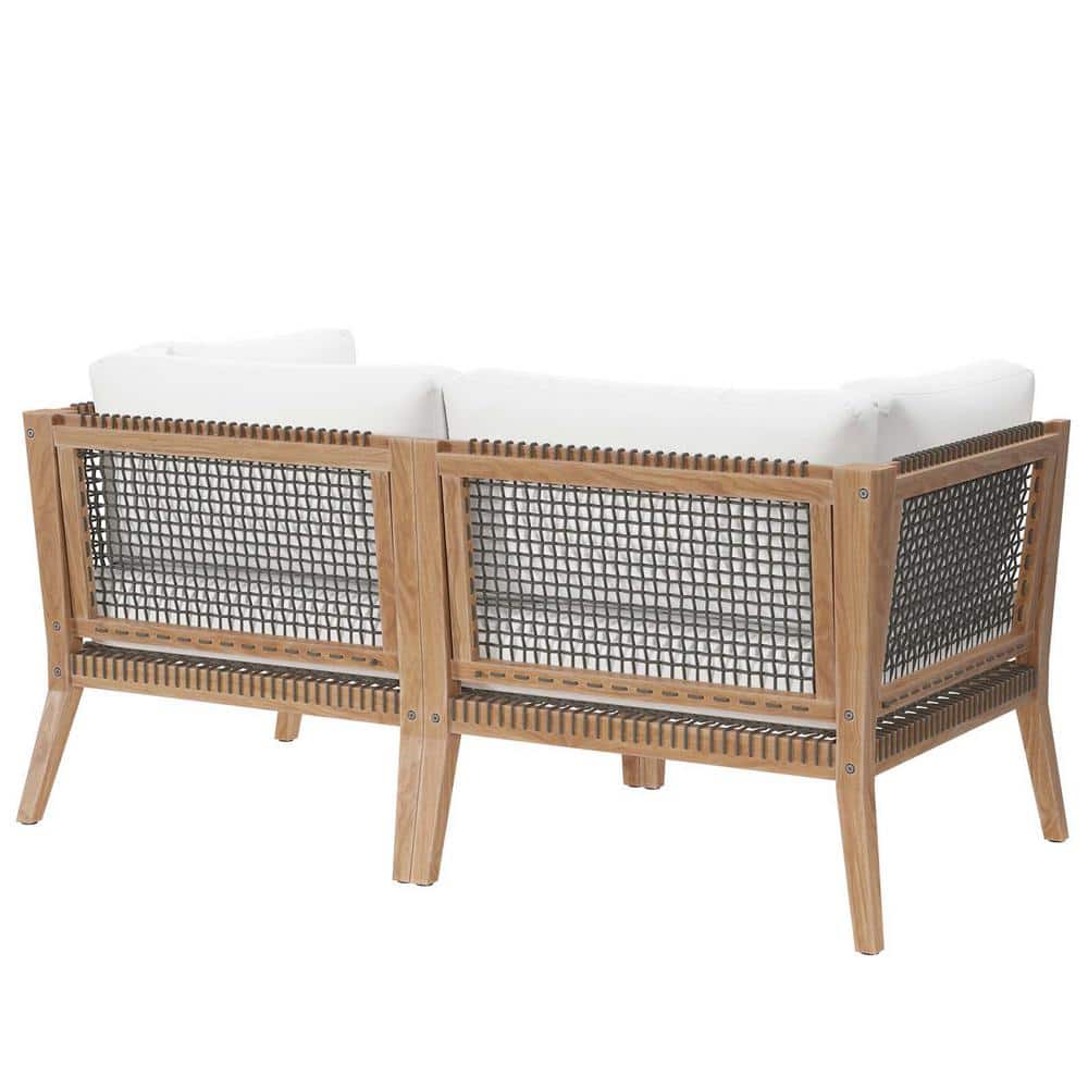 Clearwater Teak Wood Two-Seat Sectional with White Cushions