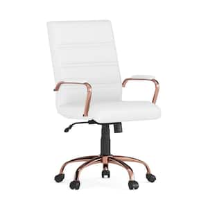 Whitney Mid-Back Faux Leather Swivel Ergonomic Office Chair in White/Rose Gold Frame with Arms