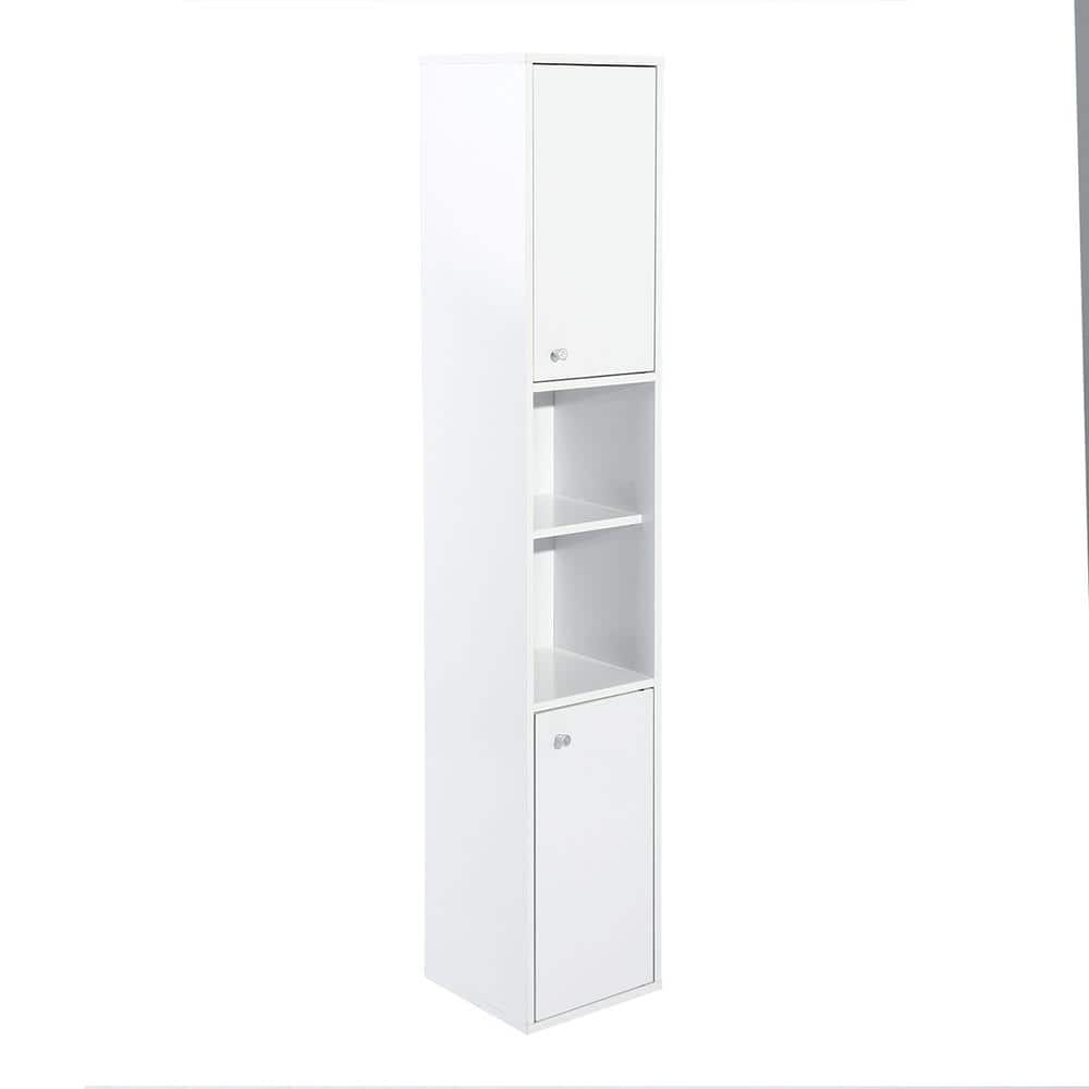 11.9 in. W x 11.9 in. D x 63 in. H White Linen Cabinet with 6-Shelves and 2