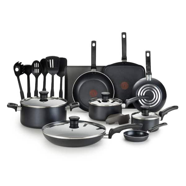 Essentials Aluminum Nonstick Cookware, 20-Piece Cookware Set in Black