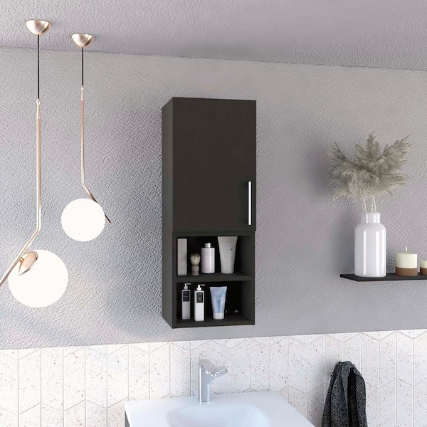 Unbranded 11.8 in. W x 31.5 in. H Rectangular Black Recessed/Surface Mount Medicine Cabinet without Mirror, Single Door