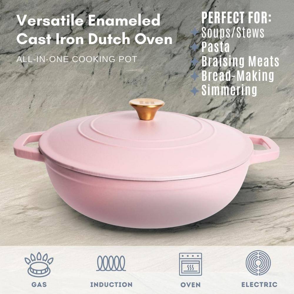 Matte Pink Enameled Cast Iron 5 Qt. Round Braiser with Lid