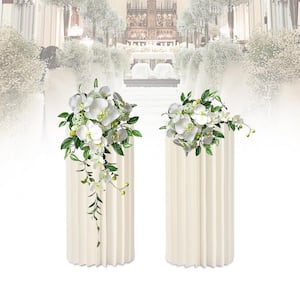 23.6 in. Tall Indoor/Outdoor White Foldable Cardboard Cylinder Flower Stand Kits and Accessories (2-Piece)