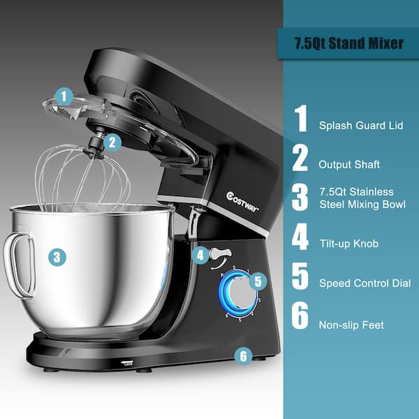 Costway 5.3 qt Stand Mixer Kitchen Food Mixer 6 Speed w/ Dough Hook Beater Black