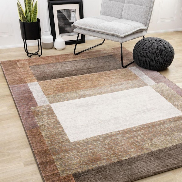 Aethera Collections 8 ft. x 11 ft. Orange Border, Distressed, Geometric Indoor Area Rug