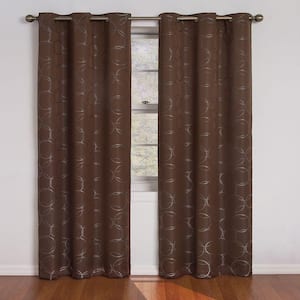 Meridian Thermaback Chocolate Polyester Geometric 42 in. W x 84 in. L Lined Grommet Blackout Curtain