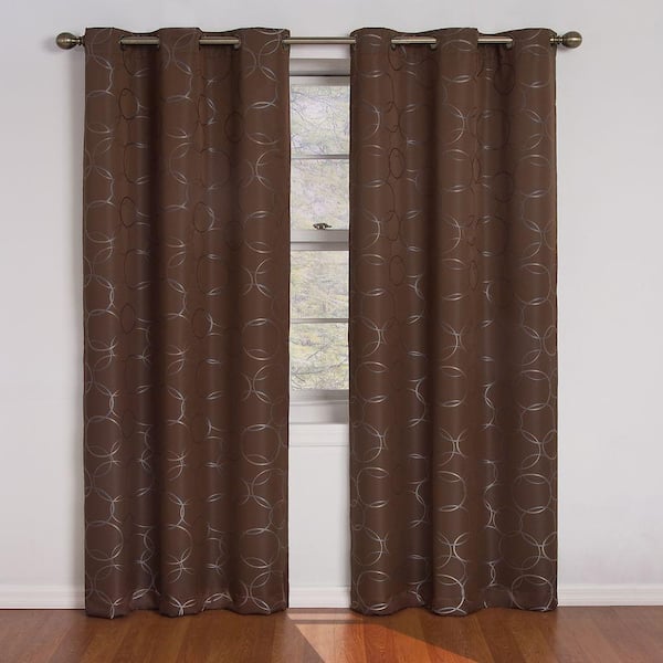 Eclipse Meridian Thermaback Chocolate Polyester Geometric 42 in. W x 84 in. L Lined Grommet Blackout Curtain