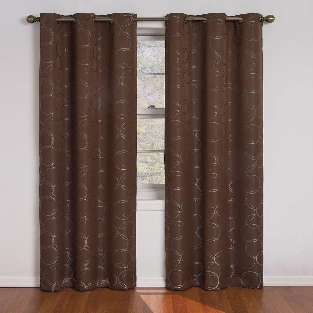 Chocolate Geometric Blackout Polyester Grommet Window Panel
