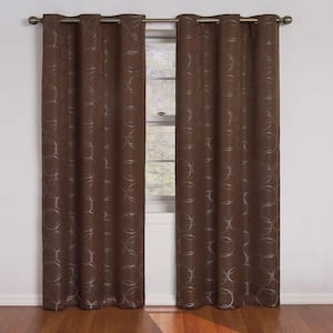 Meridian Thermaback Chocolate Polyester Geometric 42 in. W x 95 in. L Lined Grommet Blackout Curtain