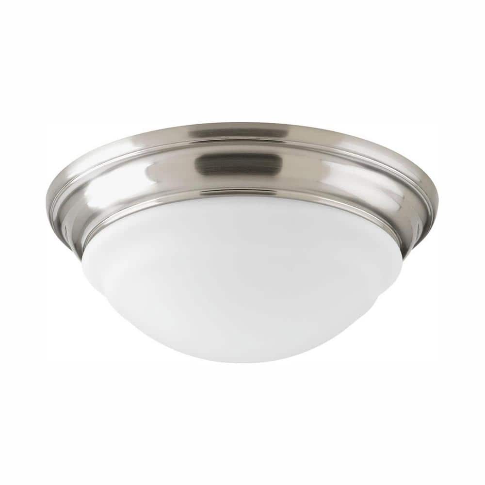Brushed Nickel LED Flush Mount Light with Etched Glass Bowl