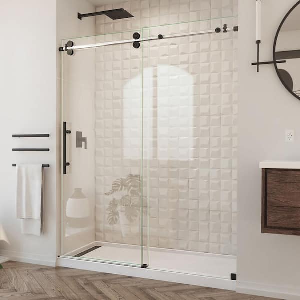 DreamLine Enigma-XO 56-60 in. W x 76 in. H Frameless Smoke Grey Glass Sliding Shower Door in Polished Tuxedo