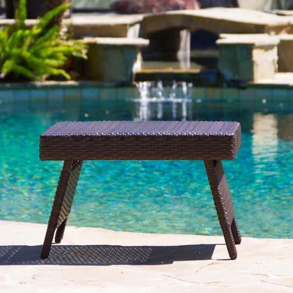 Unbranded 1-Piece Rectangular Wicker 15.75 in. H Outdoor Side Table for Porch, Balcony, Deck, Patio, Backyard, Brown Multi