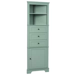 23 in. W x 13.4 in. D x 68.9 in. H Corner Green Linen Cabinet with Adjustable Shelve and Drawers