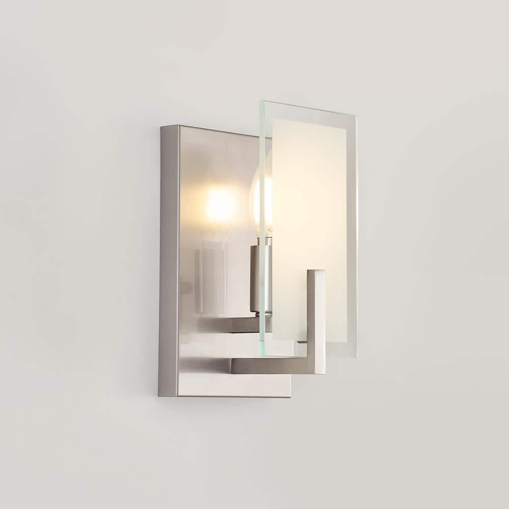 Syll 1-Light Brushed Nickel Wall Sconce with Satin Etched Glass