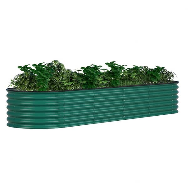 8 ft. x 2 ft. x 1.4 ft. Galvanized Steel Raised Garden Bed 9-in-1 Planter Box Outdoor, Green