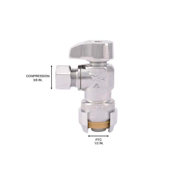 1/2 in. Push-to-Connect x 3/8 in. O. D. Compression Chrome-Plated Brass Quarter-Turn Angle Stop Valve