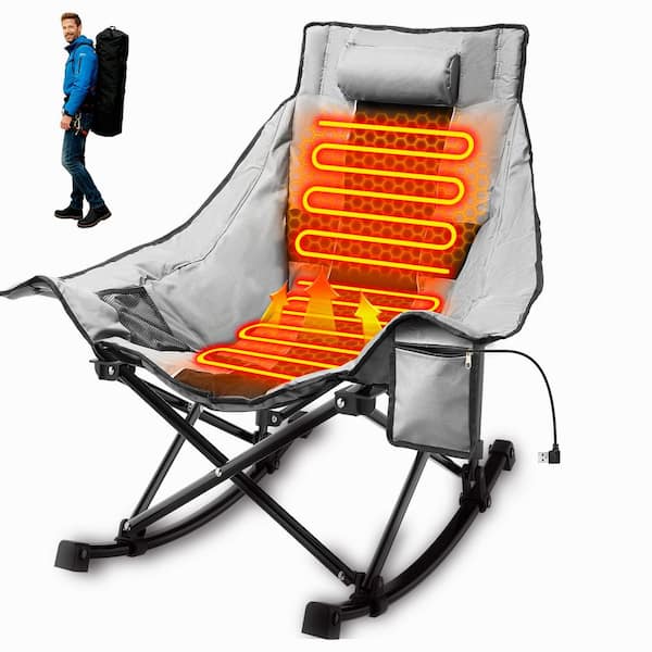 Oversized Heated Camping Chair-XL Rocking Chair with 3 Heat Levels, Portable for Outdoor (No Battery Included)