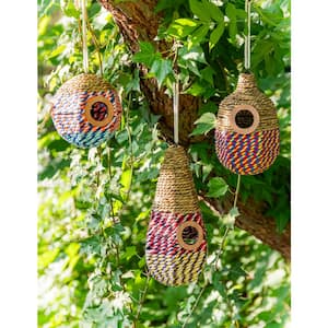 10 in. Natural Woven Seagrass Bird House, Set of 3