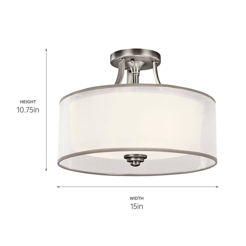 Antique Pewter 15" Drum Semi-Flush Ceiling Light