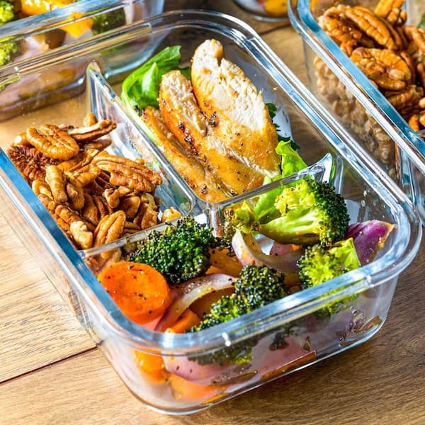 LEXI HOME 51 oz. 3-Piece Glass 3 Divider Meal Prep Containers