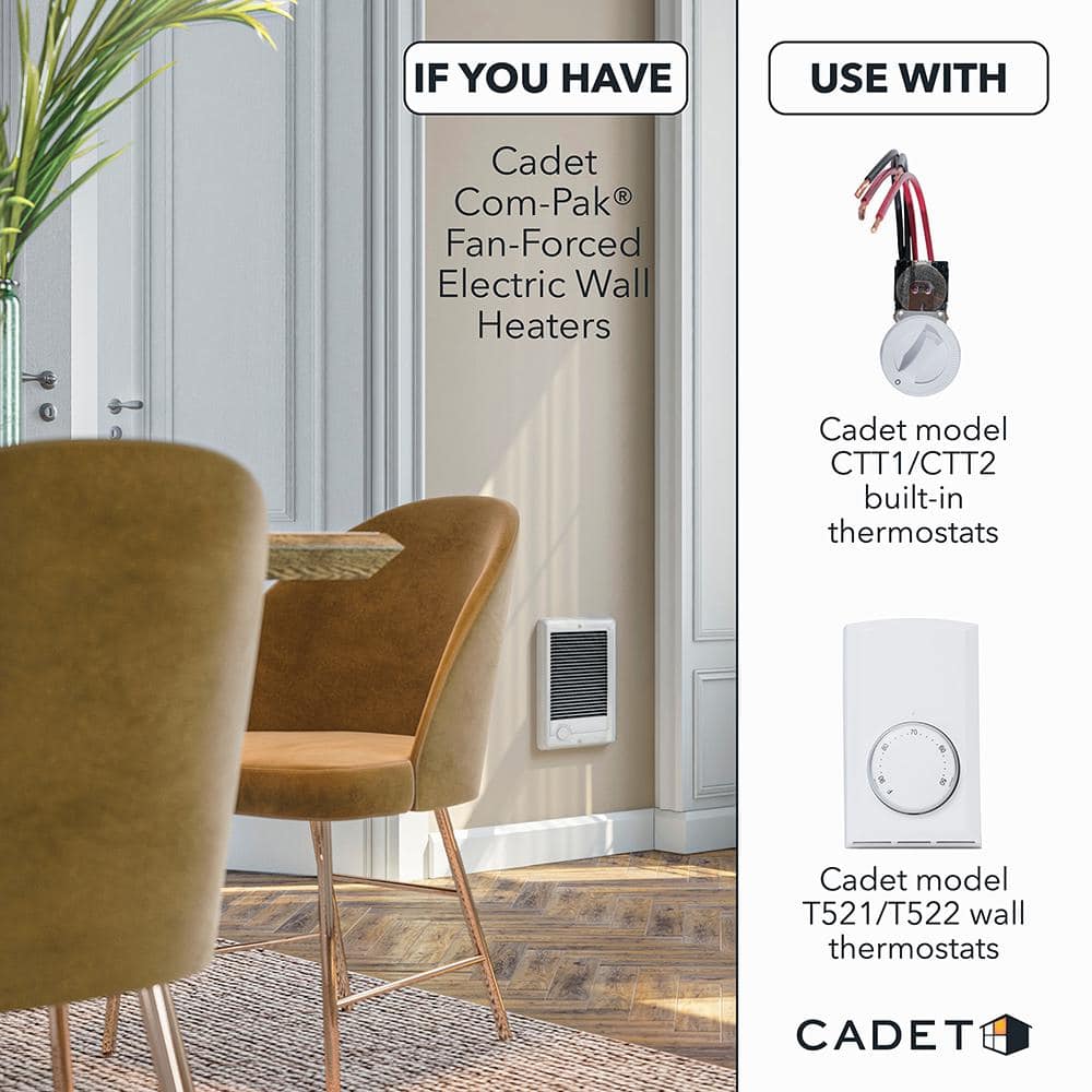 White Electric Forced Air Wall Heater with Automatic Shut-off