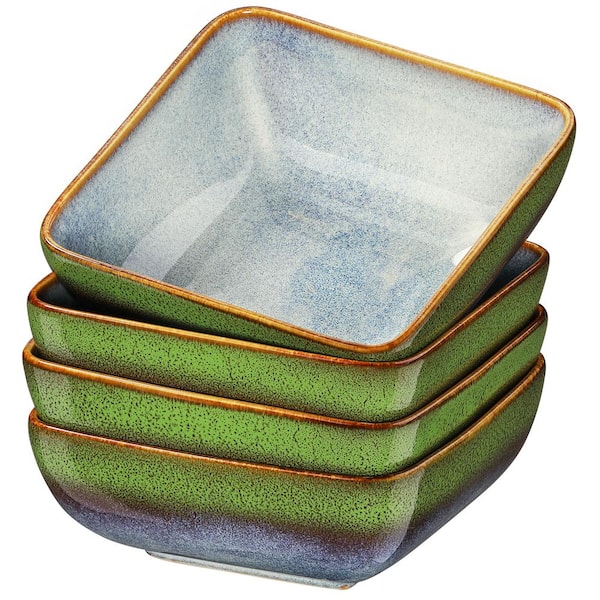 MALACASA 26 fl. oz. Blue and Green Stoneware Cereal Bowl Soup Bowl Square Bowl Set Rice Bowl Set of 4
