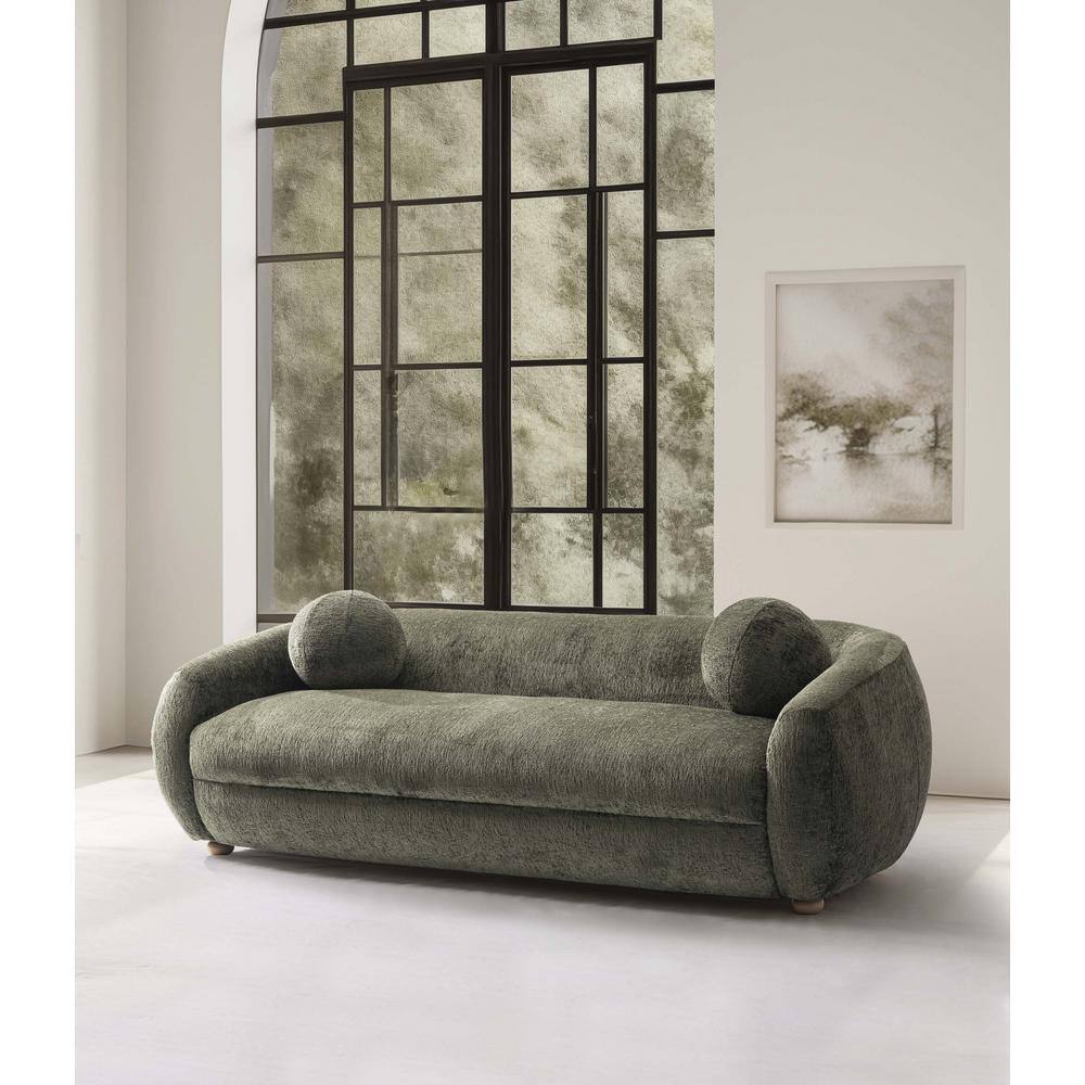 Tribeca Olive Green Chenille Upholstered Sofa with Wood Frame