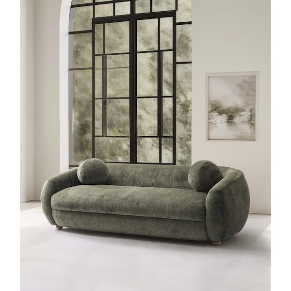Manhattan Comfort Tribeca 85.8 in. Modern Glam Slope Arm Chenille Upholstered Rectangle Sofa in Olive Green SF015 OG