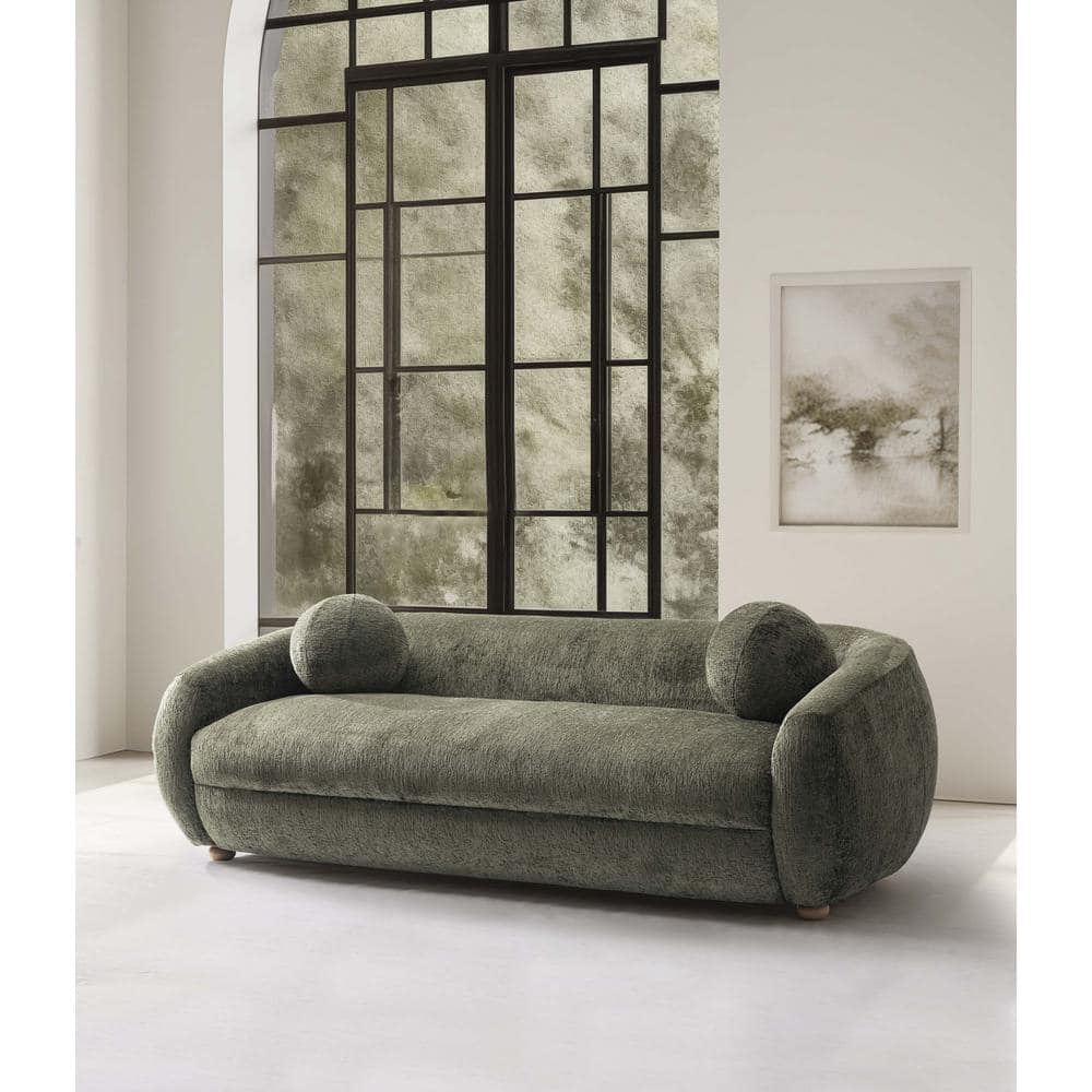 Tribeca Olive Green Chenille Upholstered Sofa with Wood Frame