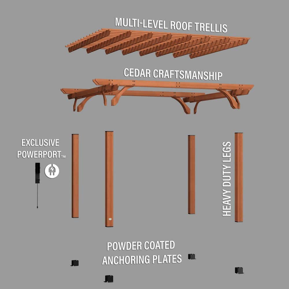 Beaumont 14' x 12' Cedar Wood Pergola with Electric Ports