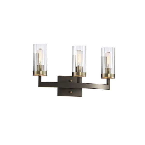 Edvivi 23 in. 3-Light Bronze Metal Vanity Light with Clear Glass Shades