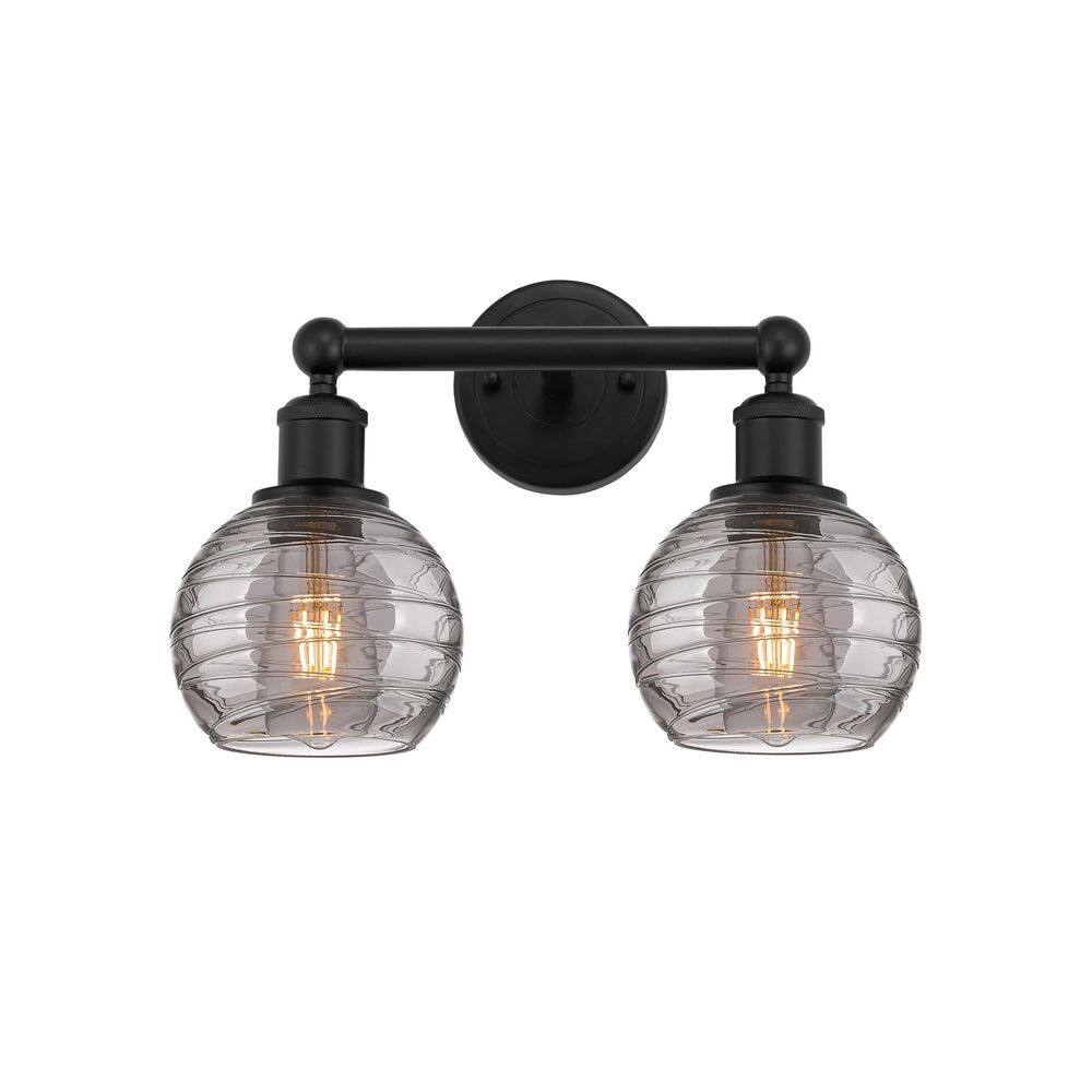 Athens Deco Swirl 14.88 in. 2-Light Matte Black Vanity Light with Glass Shade price history on PriceWatchPro