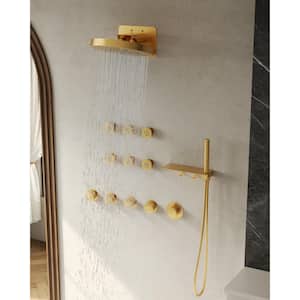 15-Spray Patterns 12.6 in. Dual Shower Head Wall Mount Fixed and Handheld Shower Head in Brushed Gold