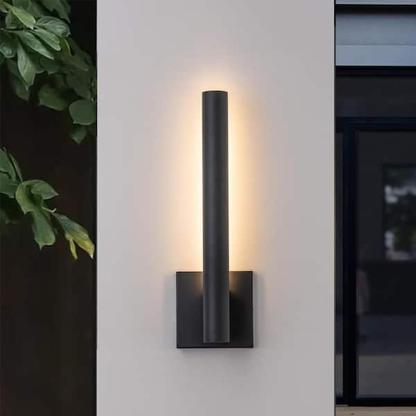 15.25 in. Black Dimmable Outdoor Integrated LED Wall Sconce, Hardwired