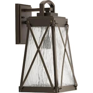 Creighton Collection 1-Light Antique Bronze Clear Water Glass Farmhouse Outdoor Medium Wall Lantern Light