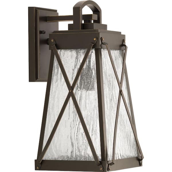 Progress Lighting Creighton Collection 1-Light Antique Bronze Clear Water Glass Farmhouse Outdoor Medium Wall Lantern Light