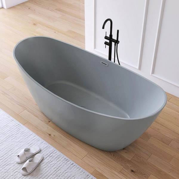 71 in. x 31.5 in. Acrylic Flatbottom Freestanding Soaking Bathtub in Gray