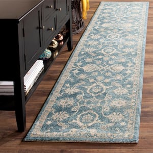 Sofia Blue/Beige 2 ft. x 12 ft. Floral Runner Rug