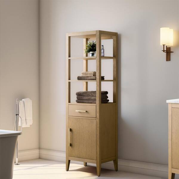 Vanity Art 21 in. W x 17 in. D x 72 in. H Brown MDF Floor Standing Linen Cabinet with Soft Close Door in Natural Oak/GB