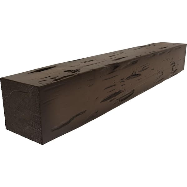 Ekena Millwork 4 in. x 8 in. x 5 ft. Pecky Cypress Faux Wood Beam Fireplace Mantel Natural Mahogany