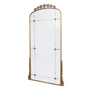 Antique 40 in. W x 76 in. H Oversized Full-Length Arch Iron Metal Framed Gold Leaning Mirror