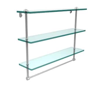 22 in. Triple Tiered Glass Shelf with Integrated Towel Bar in Satin Chrome